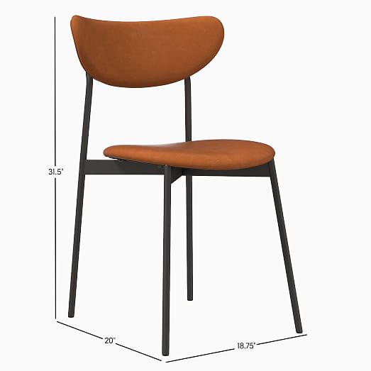 Modern Petal Fully Upholstered Dining Chair Sierra Leather Gray Fog Light Bronze West Elm