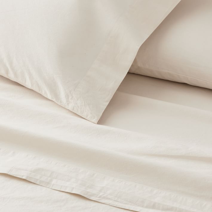 West Elm Organic Washed Cotton Percale Sheet Set: Queen Size, White Color