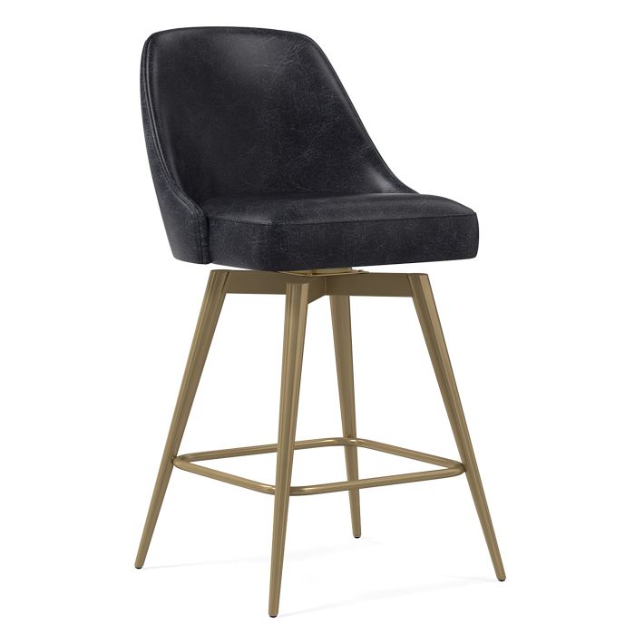 Open Box Mid Century Leather Swivel Counter Stool Metal Legs West Elm