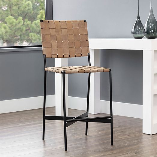 Savita Woven Leather Counter Stool | West Elm