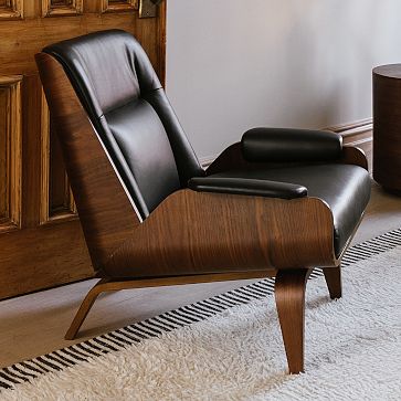 Paulo Bent Lounge Chair Parc Leather Black West Elm