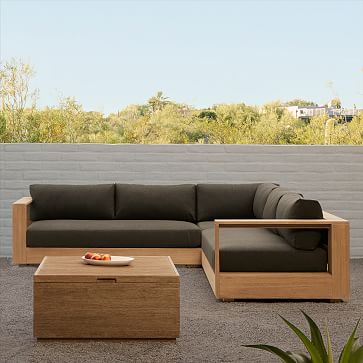 Telluride Outdoor 110 in 3 Piece L Shaped Sectional Reef Crosshatch Weave Slate West Elm
