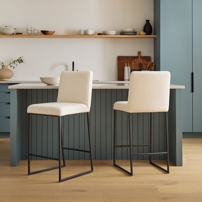 Range Counter Stool Deluxe Linen Natural Sand Light Bronze West Elm