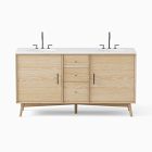 Mid-Century Double Bathroom Vanity (63&quot;) - Cerused White