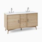 Mid-Century Double Bathroom Vanity (63&quot;) - Cerused White
