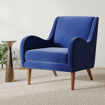 Sebastian Chair Poly Yarn Dyed Linen Weave Blue Petrol Pecan West Elm
