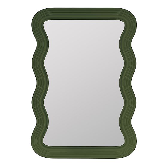 Dark Green Wavy Mirror with Engineered Hardwood Frame