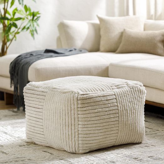 Pom Pom Stripe Pouf West Elm