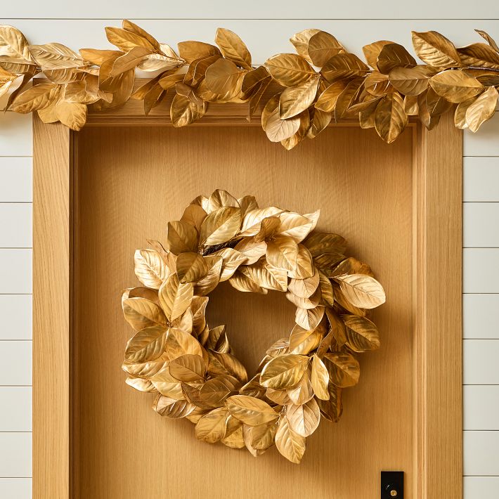 Faux Gold Metallic Magnolia Wreath &amp; Garland