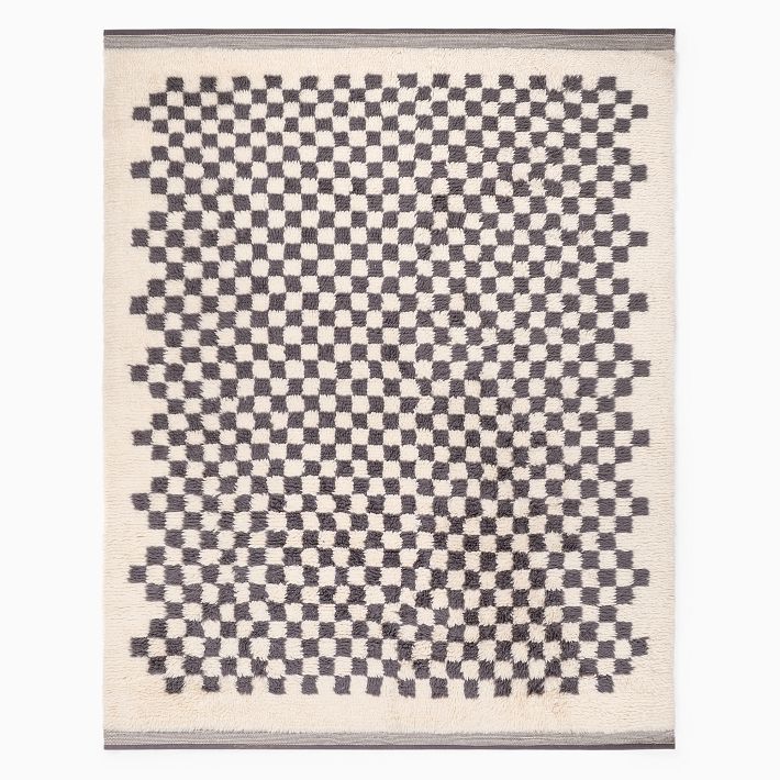 Soft Checkered Shag Wool Rug