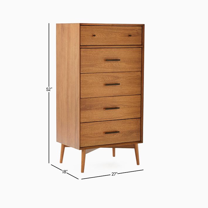 Mid Century 27 5 Drawer Dresser Narrow Acorn West Elm
