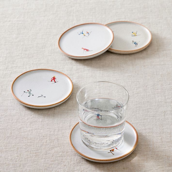 Holiday Skier Stoneware Coasters