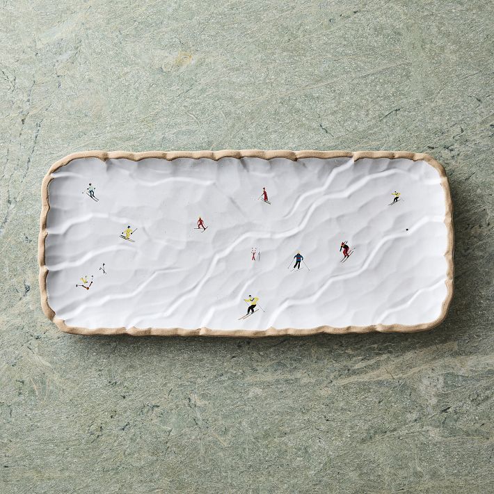 Holiday Skiers Stoneware Rectangle Platter