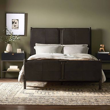 West elm leather bed sales