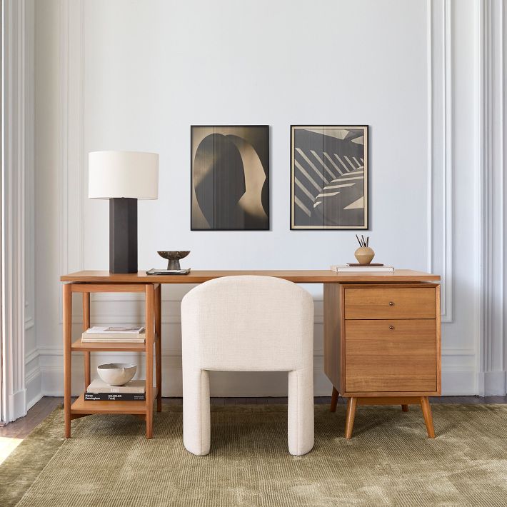 Mid-Century Modular Desk w/ File Cabinet &amp; Shelves (70&quot;)