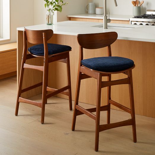 Mid Century Leather Swivel Counter Stool Wood Legs West Elm