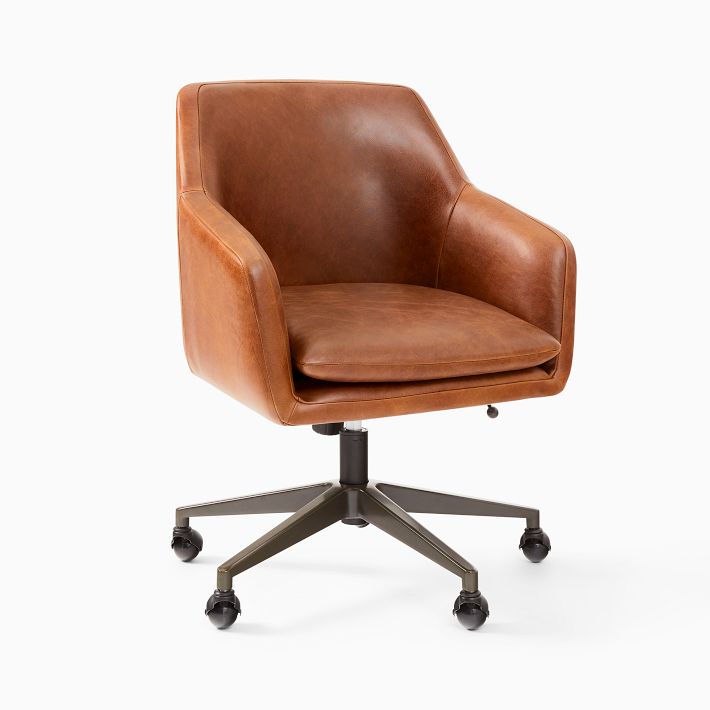 Helvetica Leather Swivel Office Chair - Molasses, Weston Leather