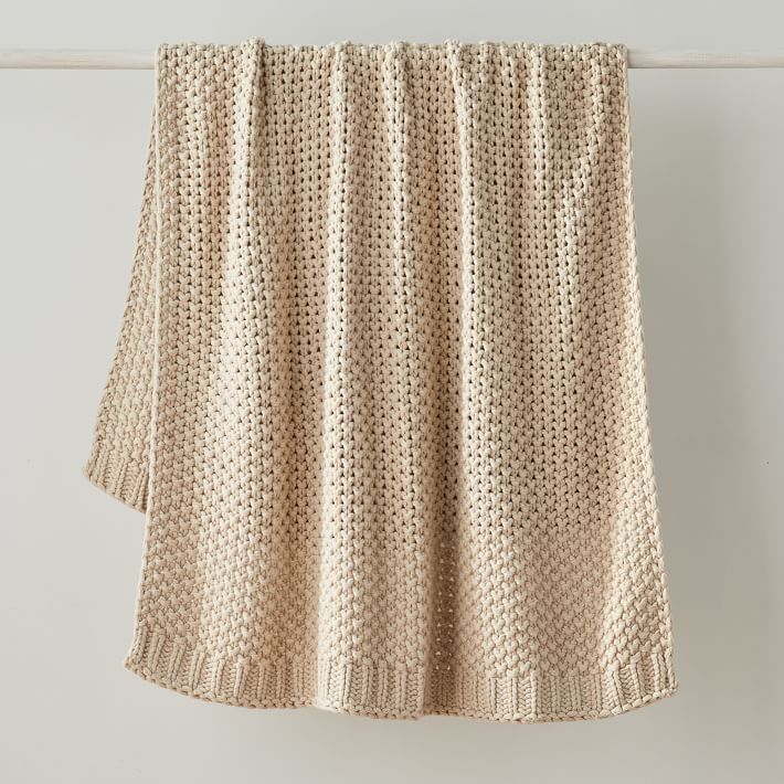 Chunky Cotton Knit Throw in Oatmeal