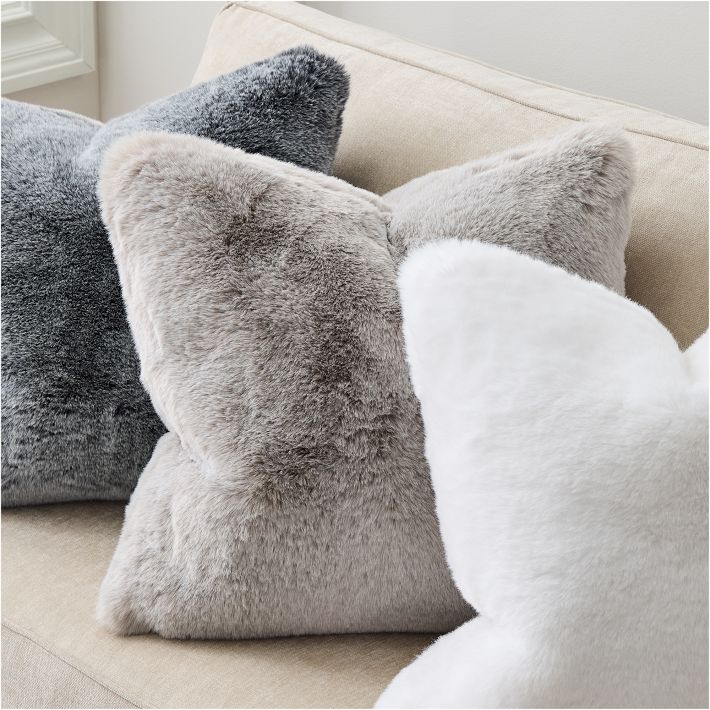 Faux Fur Chinchilla Fur Pillow Cover 20x20 Gray Slate Down Alternative Pillow Insert West Elm