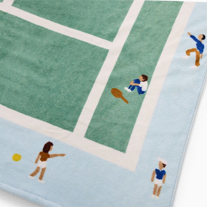 West elm テニス イラスト ビーチタオル Tennis Scene Beach Towel | West Elm