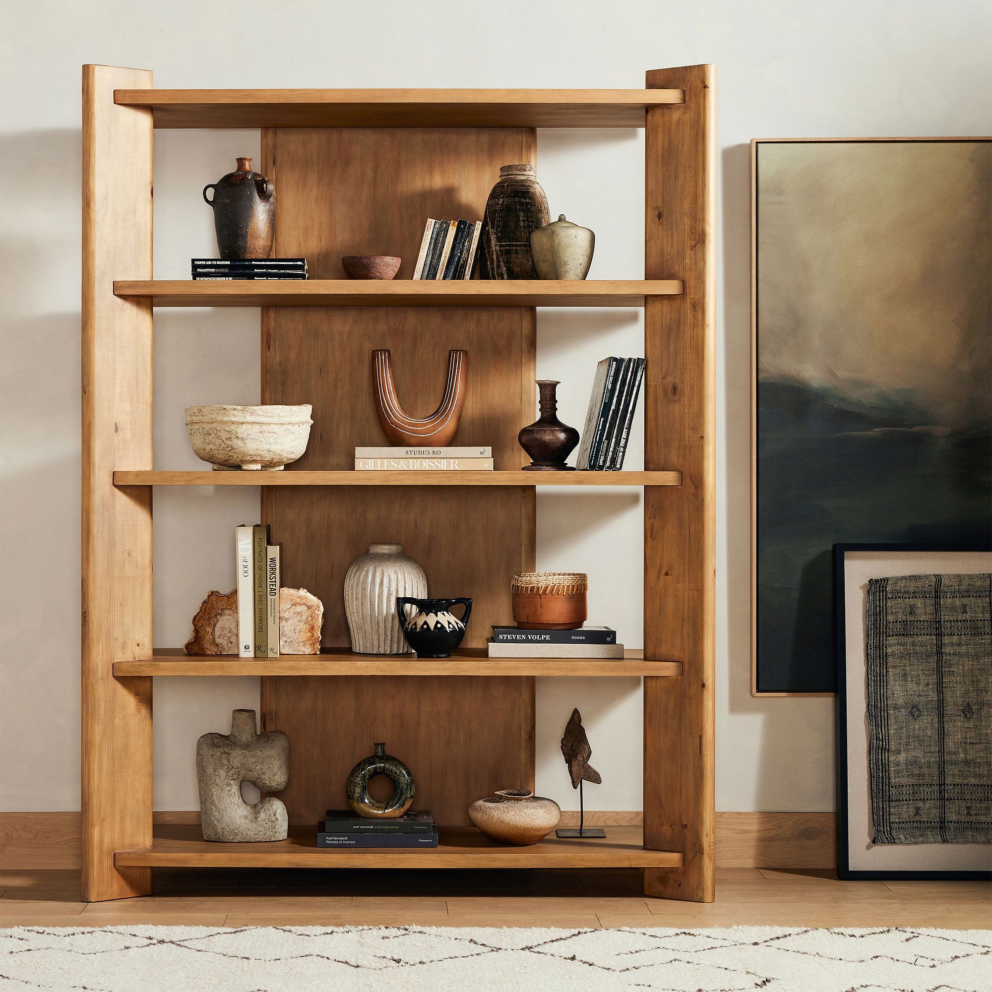 Solid Wood Intersecting Bookcase 62" - Smoked Finish