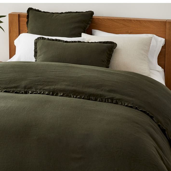 European Flax Linen Ruffle Duvet Cover & Shams (Queen)