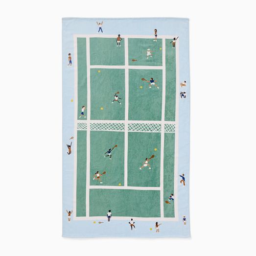 West elm テニス イラスト ビーチタオル Tennis Scene Beach Towel | West Elm