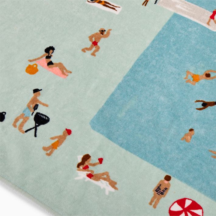 West elm サーフ イラスト ビーチタオル Pool Scene Beach Towel | West Elm
