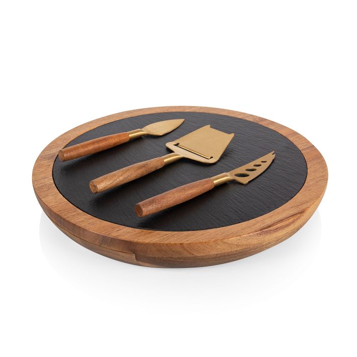Picnic Time Insignia Acacia Wood & Slate 4-Piece Cheese Board & Tool Set