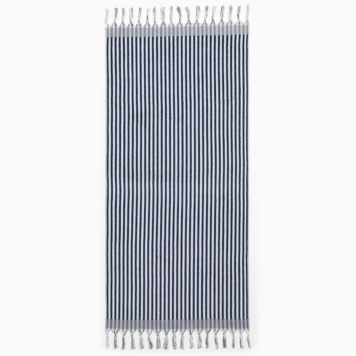 Stripe Tassel Beach Towel - Navy