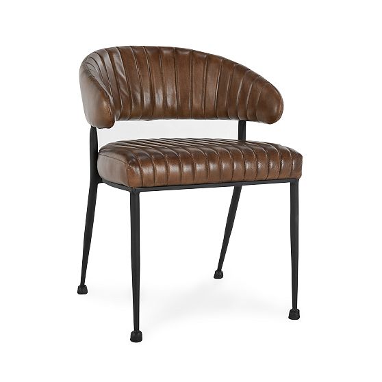 Umbria Antique Brown Top Grain Leather & Iron Dining Chair