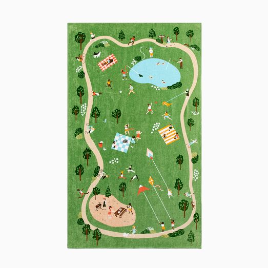 West elm テニス イラスト ビーチタオル Tennis Scene Beach Towel | West Elm