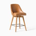 Mid-Century Leather Swivel Counter Stool - Wood Legs