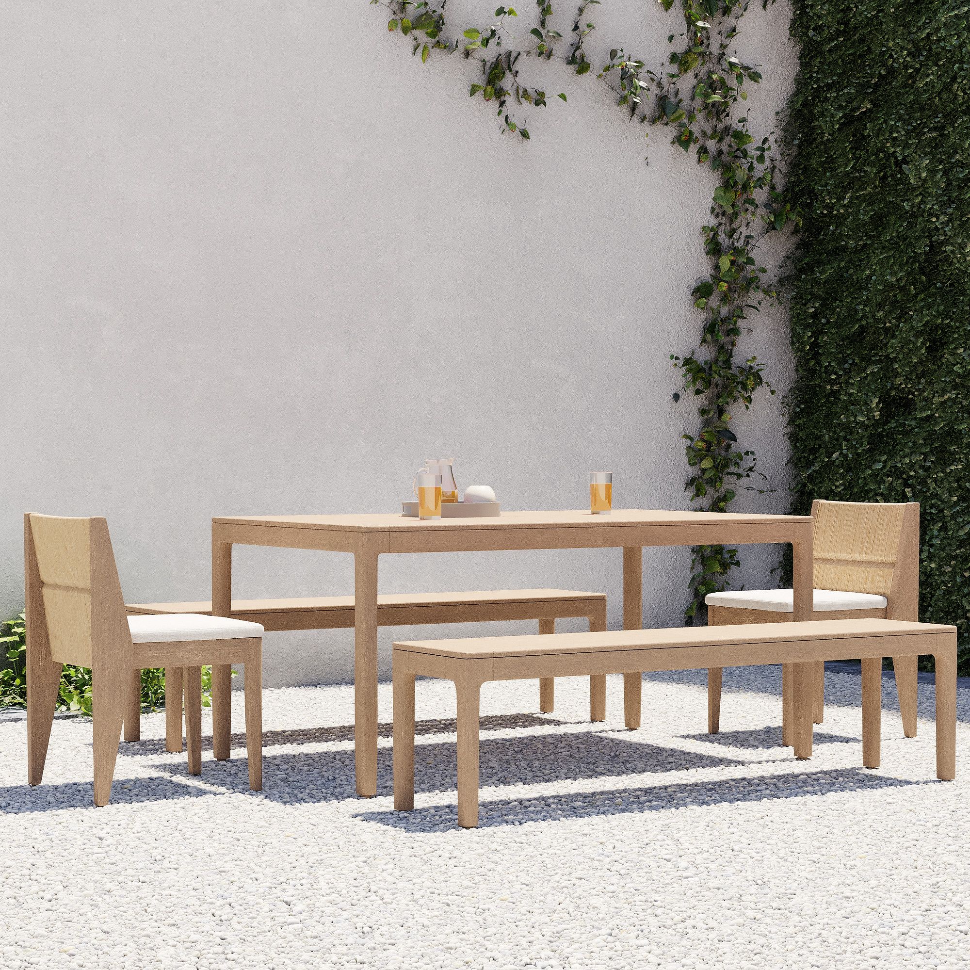 Catalina Outdoor Extendable Dining Set with Benches & Chairs