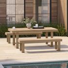 Portside Wood Outdoor Extendable Dining Table (76.5&quot;&ndash;106&quot;) &amp; Benches Set