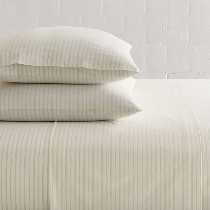 Organic Washed Cotton Percale Sheet Set - sable multistripe, queen