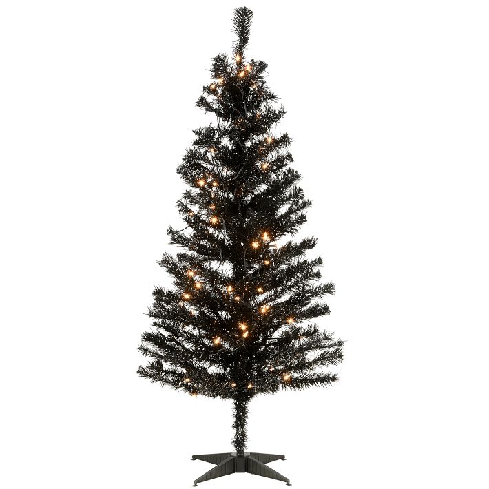 Pre-Lit Faux Black Tinsel Christmas Tree