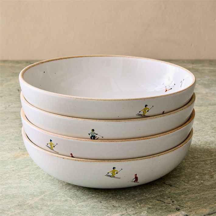 Holiday Skier Stoneware Pasta Bowl Sets