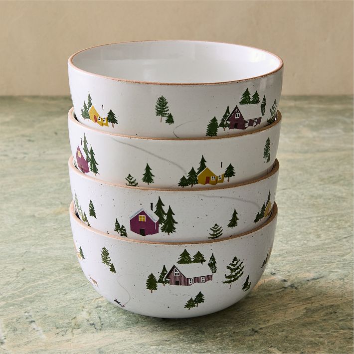 Holiday Skier Stoneware Cereal Bowl Sets