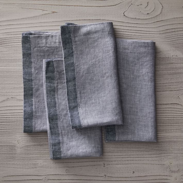 European Linen Contrast Border Napkins (Set of 4)