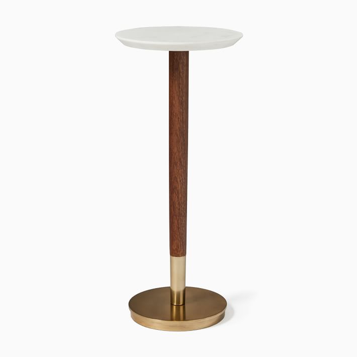 Mid-Century Drink Table - White Marble and Acorn Brass