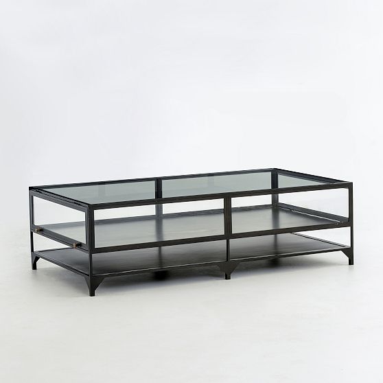 Harmon Sleek Rectangular Iron Coffee Table with Bronze Accents