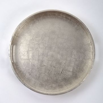 Lacquer Wood Round Tray, 18&quot;, Silver