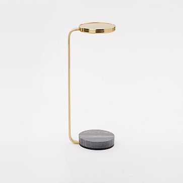 Murray Drink Table, Gray Marble, Antique Brass
