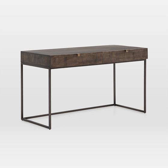 Fallon Vintage Brown Mango Wood Home Office Desk with Iron Base