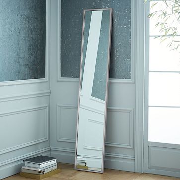 Metal Framed Narrow Floor Mirror, Brushed Nickel, 14&quot;Wx72&quot;H