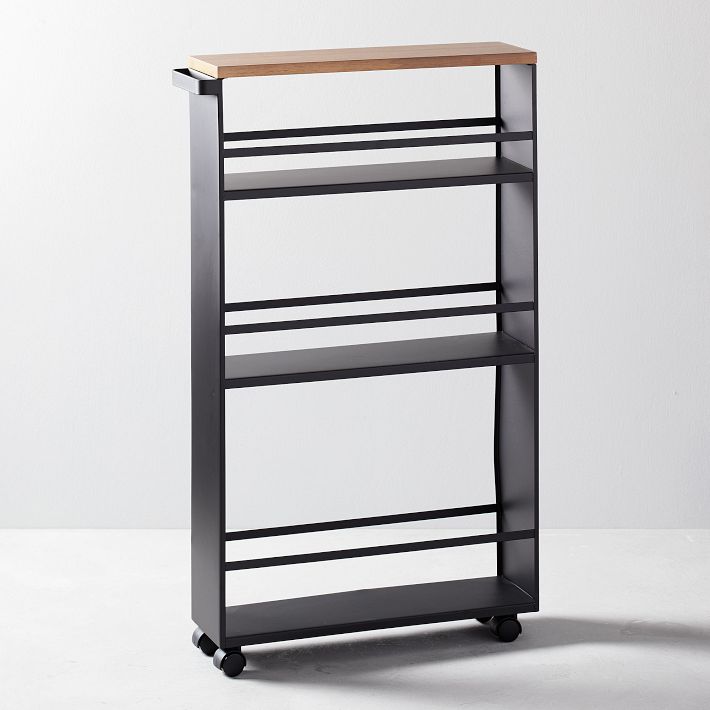 Yamazaki Slim Wood Top Rolling Storage Cart
