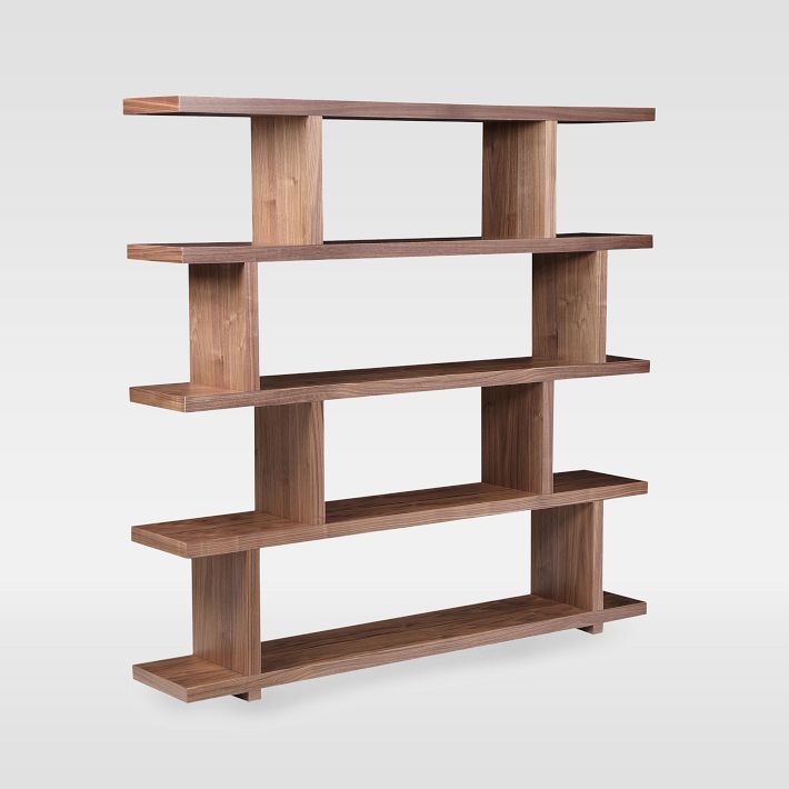 Modern Staggered 63" Bookshelf - Walnut Finish