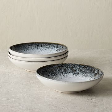 Reactive Glaze Large Pasta Bowl, Set of 4, Black + White