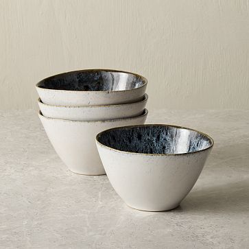 Reactive Glaze Bowl, Black + White, Set of 4